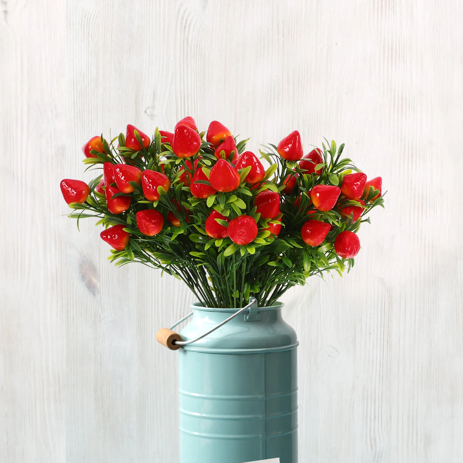 

5pcs Artificial Strawberry Bunch 27X21X0.9Cm Lifelike Fake Fruit Stems Vase Filler Home Wedding Party Decor Plastic Strawberry