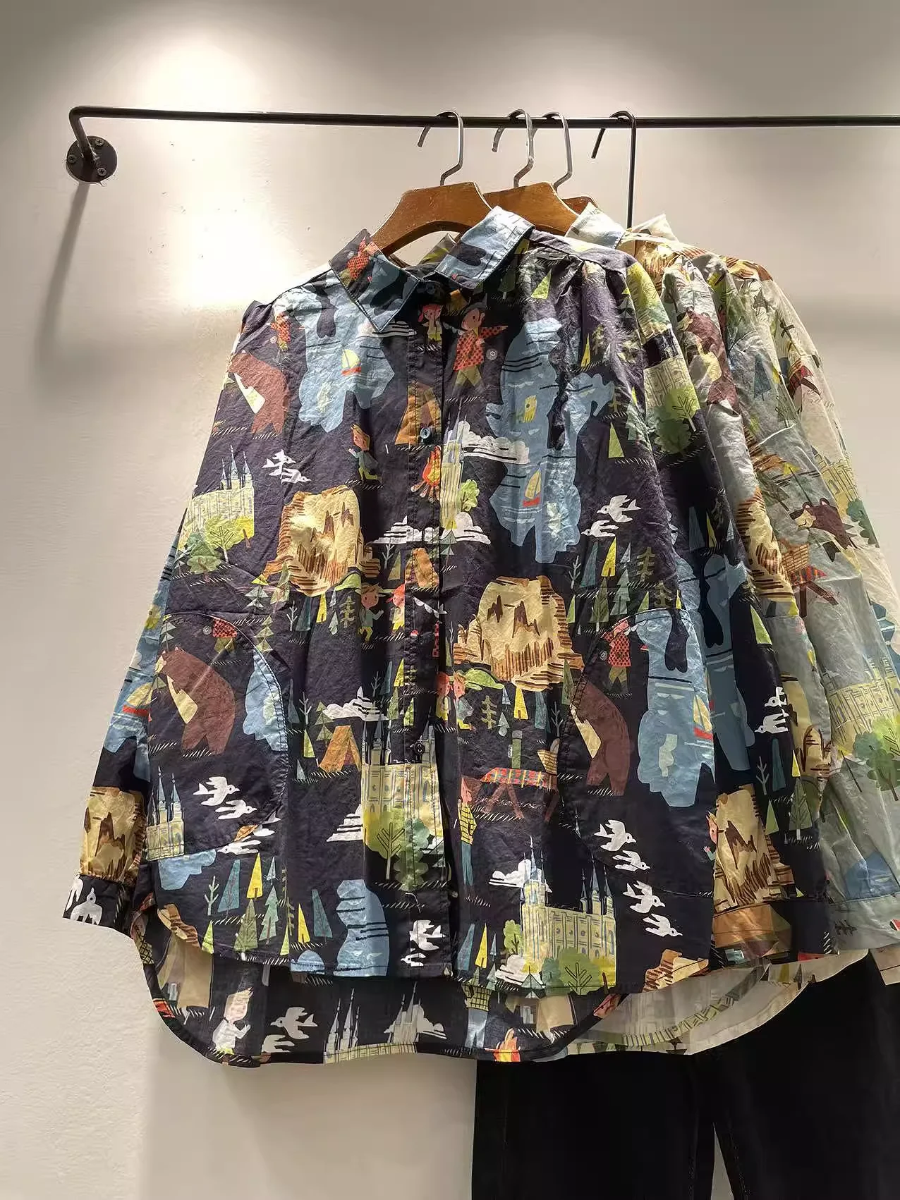 Buste 116 cm pur coton femmes à manches longues haut harajuku mode dessin animé conte de fées imprimer chemises et chemisiers surdimensionnés