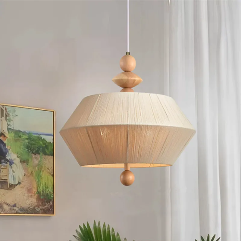 

Wabi Sabi Hemp Rope Rattan LED Pendant Light for Living Room Dining Room Bar Hotel Wood Chandelier Hanging Lamp Fixture Lustre