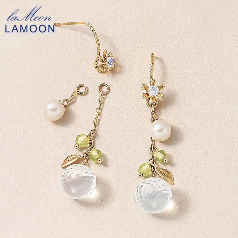 LAMOON Crystal Dangle Earring For Women Natural Moonstone Freshwater 925 Sterling Silver Gold Plated Fine Jewelry Accessories