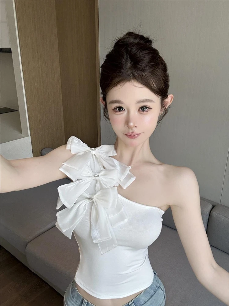 Women Off Shoulder Corset Top Knot Bow Detail Fitted Crop Tank Summer New Arrival Sexy Elegant Ladies