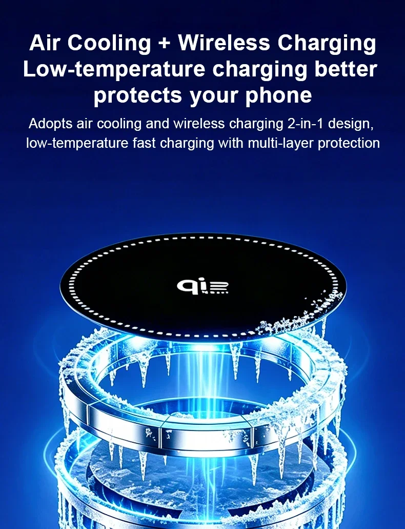 Qi2 25W Magnetisches kabelloses Autoladegerät mit Lüfter und Handyhalterung für Magsafe iPhone 17 16 15 14 13 12 – Detail 3