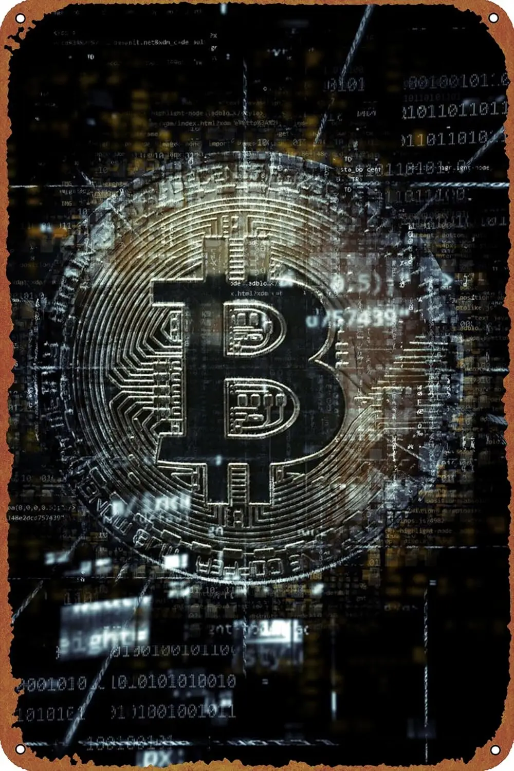 Abstraktes Poster mit Bitcoin-Symbol, Vintage-Blechschild für Bar, Büro, Zuhause, Wanddekoration, Geschenk, Retro-Metallschild, Zoll-Aluminium
