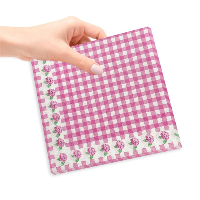 20Pcs/pack Classical Color Plaid Checkered Printed Disposable Dinner Napkin Paper Birthday Wedding Party Decor