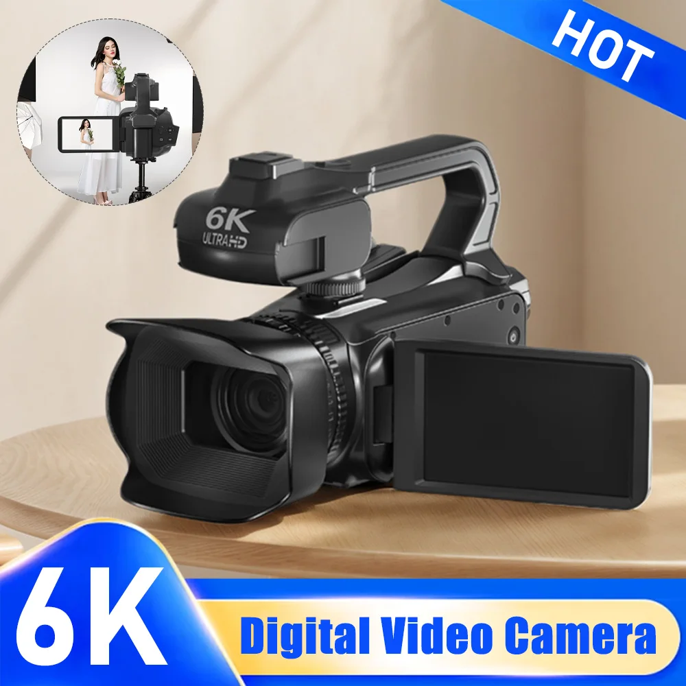6K Digital Video Camera 64MP 4inch Touch Screen Camera Recorder Night Vision Vlogging Camera for YouTube Live Streaming Vlogging