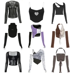 Sexy Black Lace Patchwork Strap Top E-girl Slim Fit Crop Camis Backless Top Y2K Fashion Women Summer Emo Clothe Tank Top Alt Top