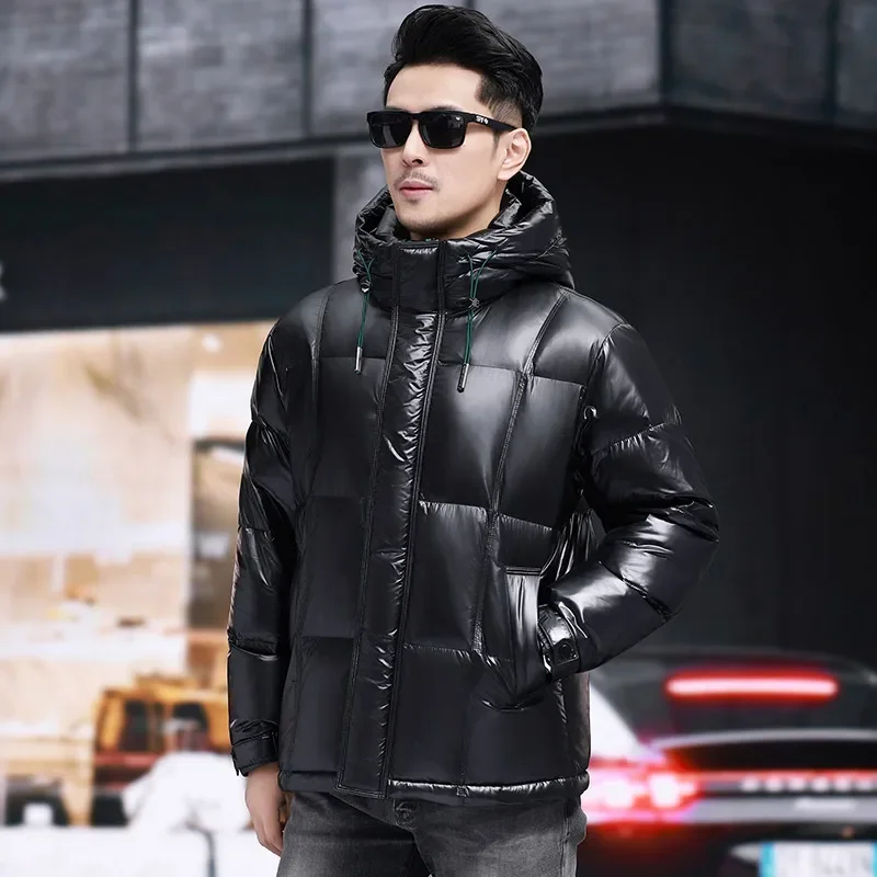 

Designer Clothes Men Luxury Hooded Short Down Jacket Duck Male Padding Bright Mens Winter Jacket 2024New Cold Male Coat