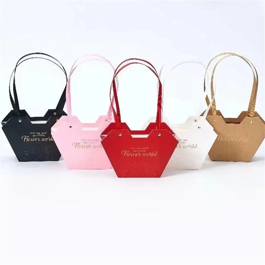 Heart Handbag Handheld Boxes Flower Candy Gift Bouquet Package Packaging Bag Box Diy Floral Material Wedding Party Supplies