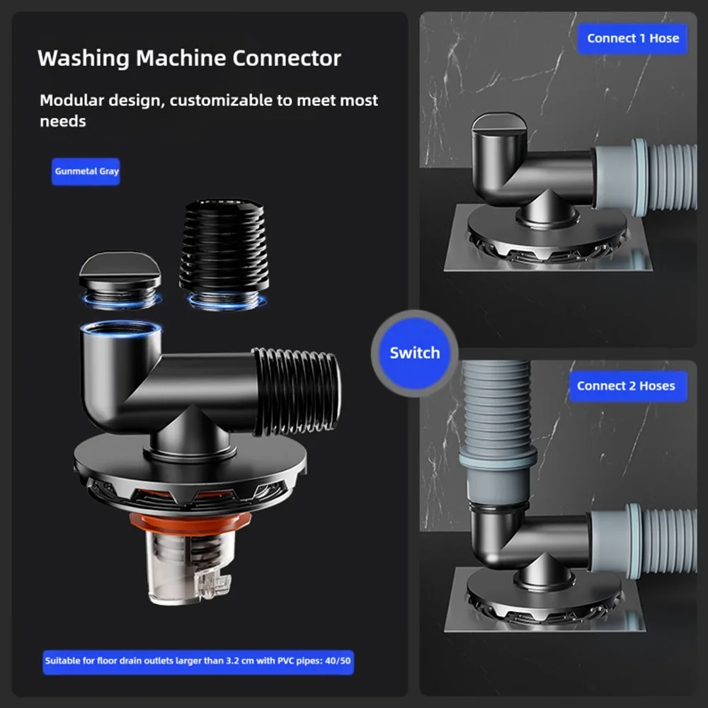 

Black Silver Floor Drain Cover Snap Joint Insect Prevention Pipe Connector Anti-Overflow Double Purpose