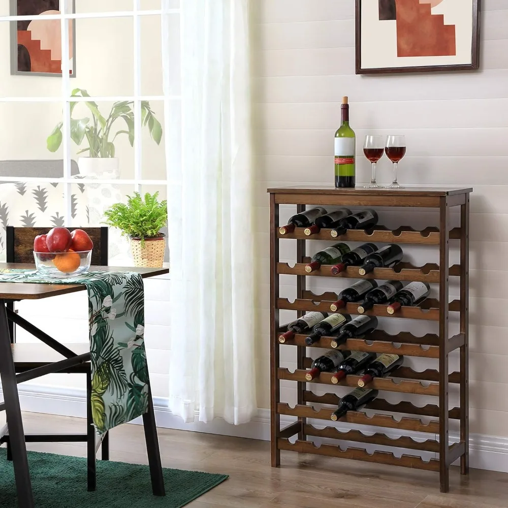 

42-Bottle Wine Rack Free Standing Floor, 7-Tier Display Wine Storage Shelves with Table Top, Bamboo Wobble-Free Bottle Holder