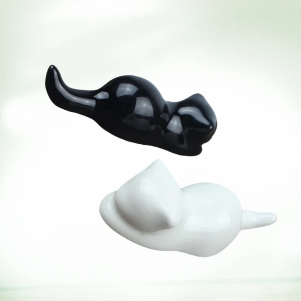 2 قطعة رفوف القلم السيراميك أسود أبيض مصقول يدويا لمعان إنهاء فرشاة قلم الراحة عيدان رف جميل ديكور غرفة مكتب المنزل #6