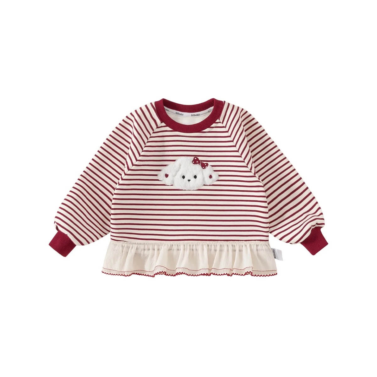 

Autumn Winter Children Sweatshirts 1-8Y Girls Thick Warm Fleece Striped Cartoon Spliced Lace Pullover Tops Toddler Kids Clothing