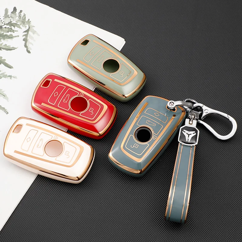 

Чехол для автомобильного дистанционного ключа с золотой рамкой, дизайн автомобильных ключей, корпус из ТПУ, 4-кнопочный брелок для BMW A серии B, аксессуары