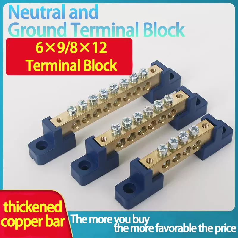 

3PCS 8*12 4/6/8/10/12 Hole Zero Ground Row Copper Bar Connection Terminal Wiring Terminal Of Distribution Box