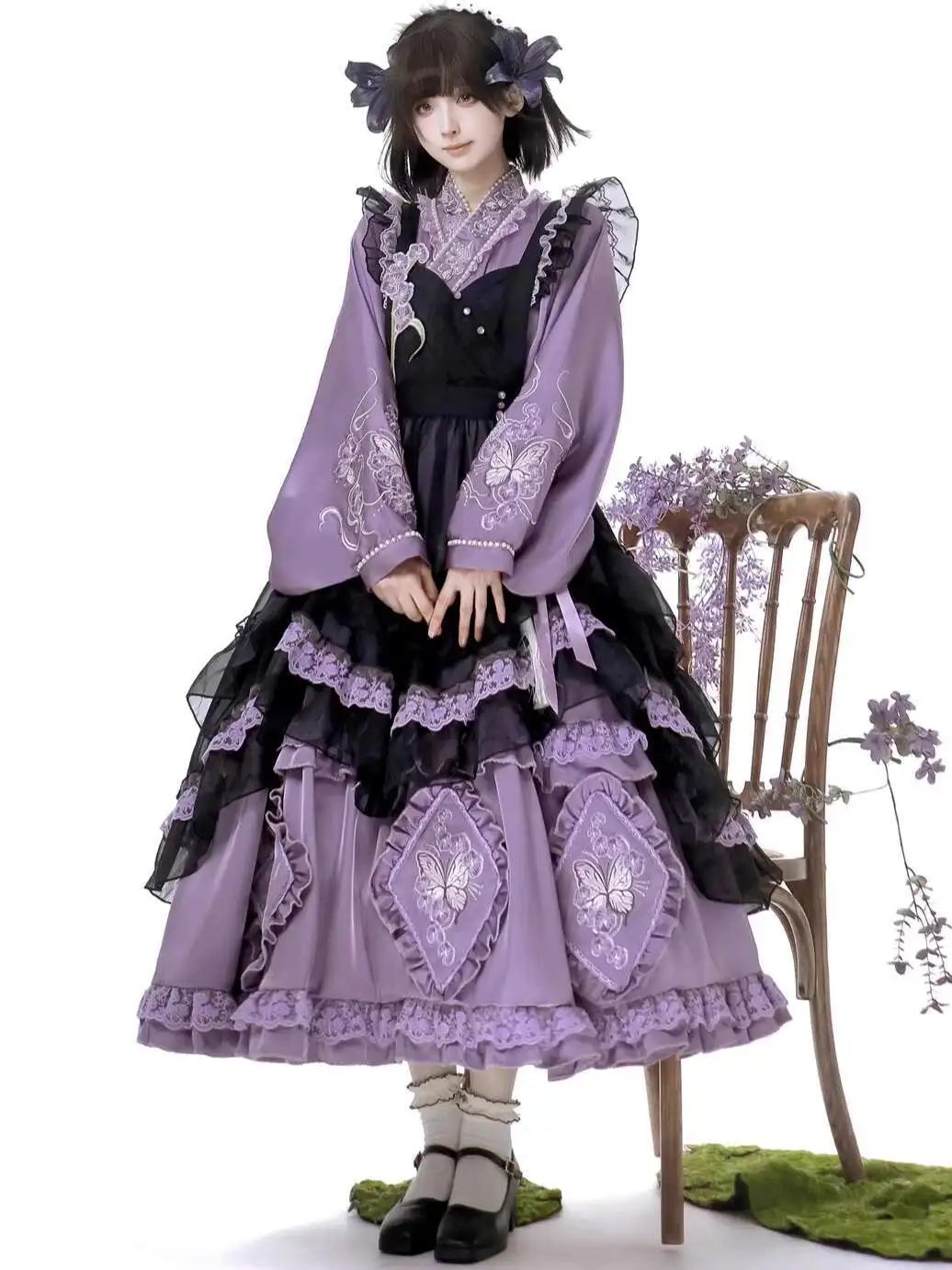 

New Butterfly Daily Elegant Lolita Guofeng Han Elements Long Sleeves Lolita Dress Overskirt Carnival Halloween Cos Cosplay