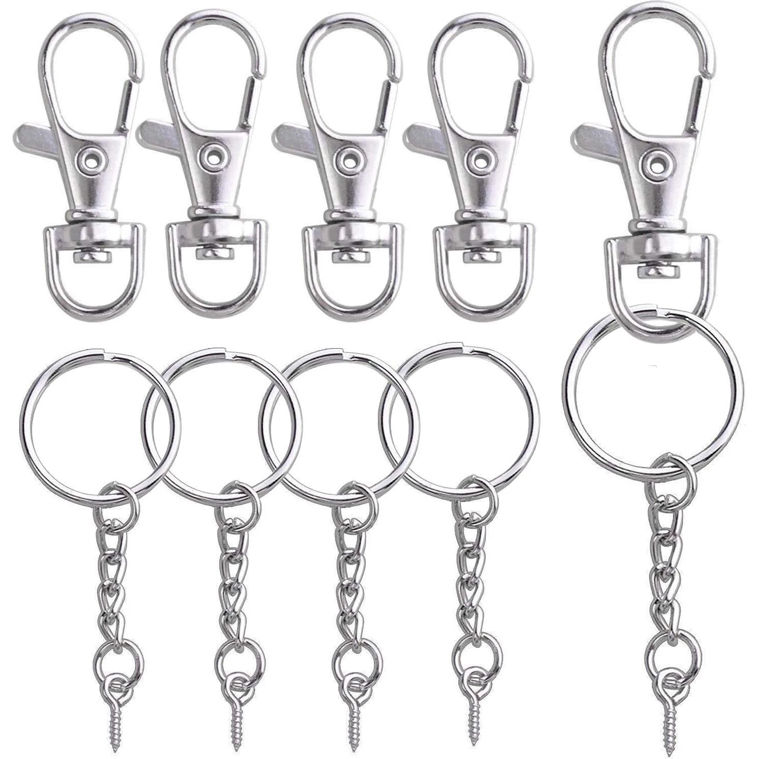 

50 Pieces Metal Swivel Clasps Lanyard Snap Hook Lobster Claw Clasp and Key Rings Keychain with 11mm Screw Eye Pins
