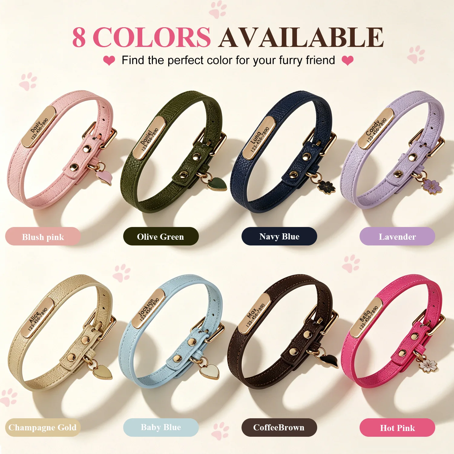 Personalized PU Leather Dog Collar Free Custom Dog Name Collars Pet Puppy Necklace With Cute Tag Soft For Small Medium Dogs Cats