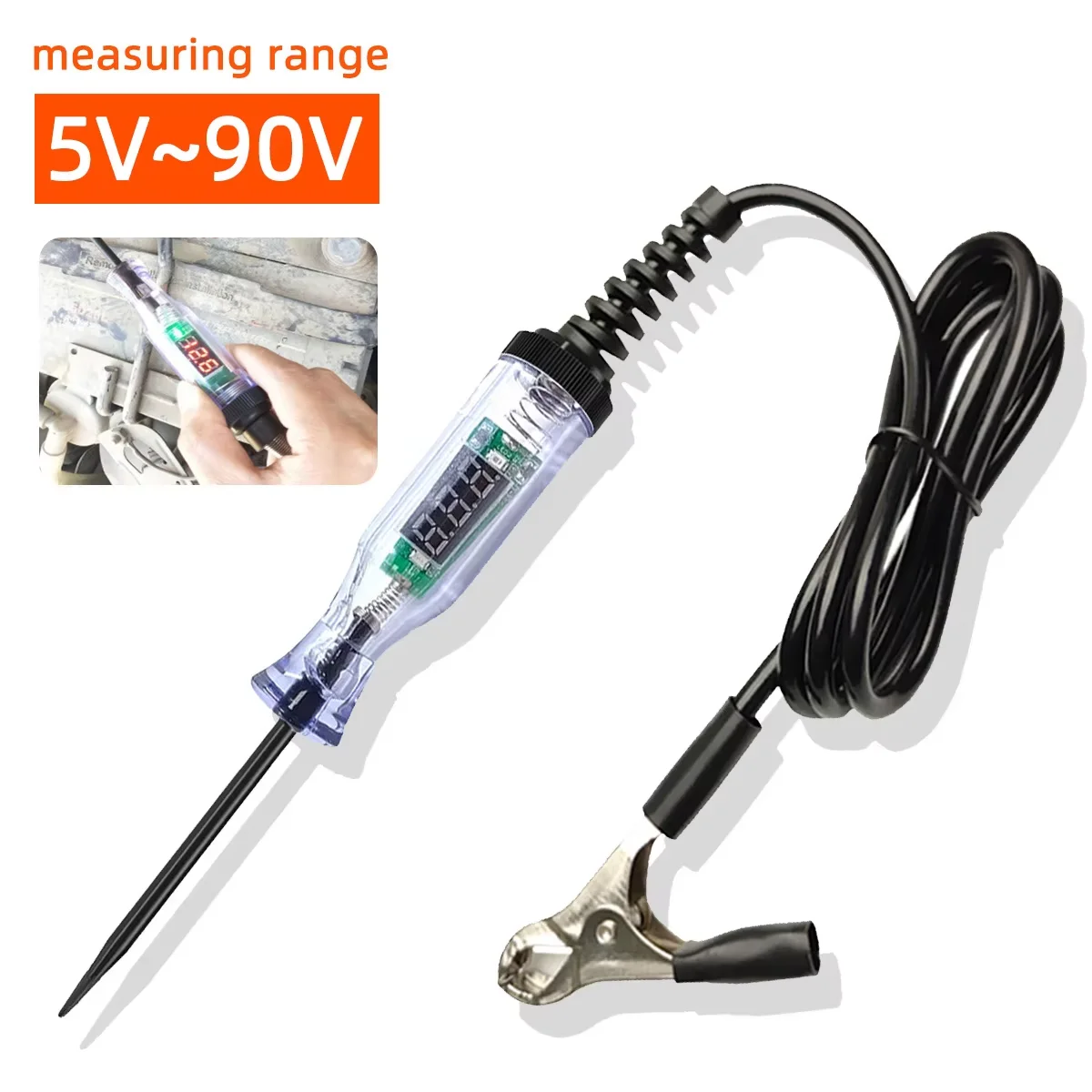 5V-90V Automotive Digital Voltage Circuit Tester Voltage Test Long Probe Pen Circuit Detection Diagnosis and Maintenance Tool