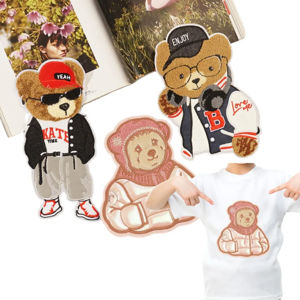 

Cartoon Bear Luggage Clothes Decoration Stickers Large Size Embroidery Patch Sew-on Embroidery Hand Sewn Patches