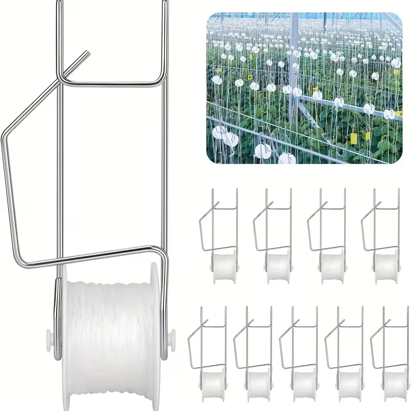 10/20Pcs Tomato Trellis Roller Hooks with Twine for Vine Plant Greenhouse Crop Trellising Kit - Gardening Accessory