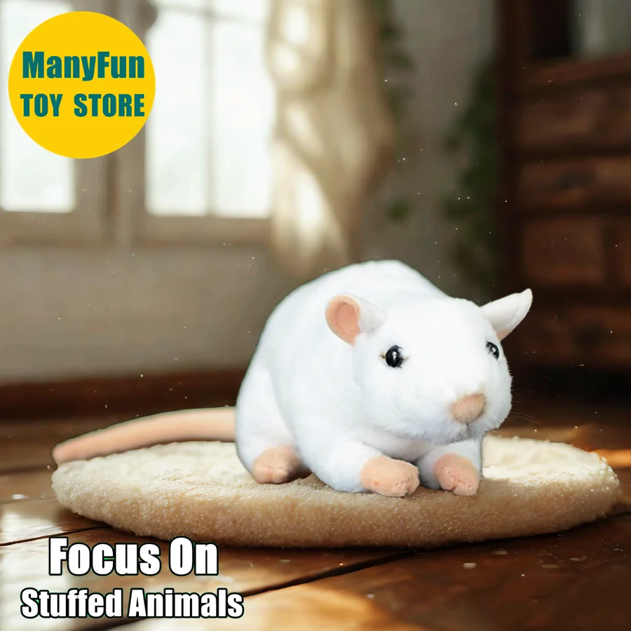 

White Mouse Plush Toy - Realistic Albino Mouse Stuffed Animal, Lifelike Lab Mouse Plushie, Rodent Simulation Doll Gift