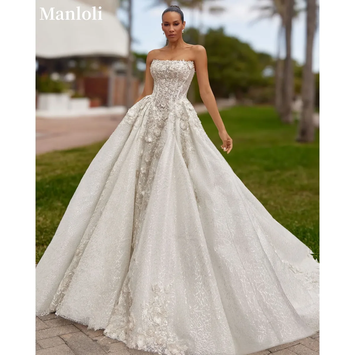 

Элегантное свадебное платье принцессы трапециевидной формы без бретелек с кружевной наклейкой, свадебное платье трапециевидной формы, садовое свадебное женское платье на заказ