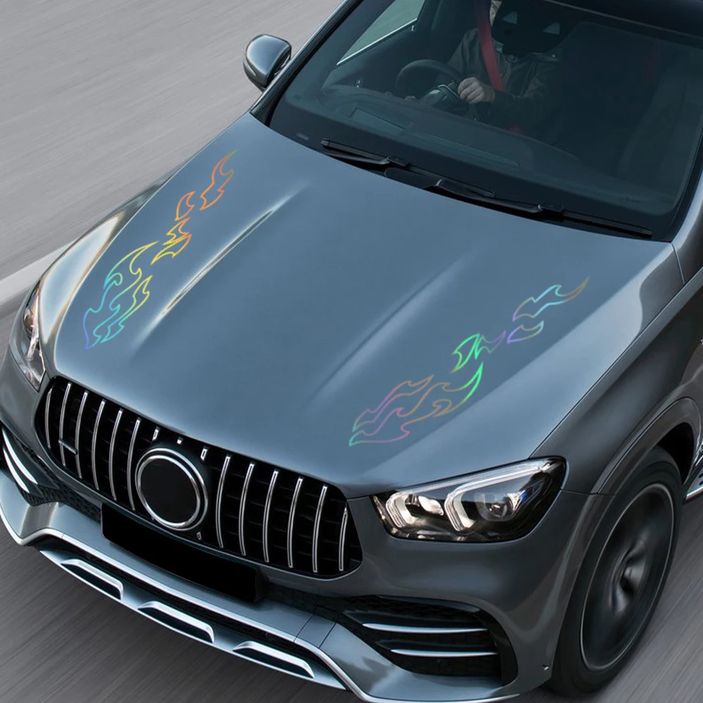 Car Hood Flame Graphic Sticker, Abstract Tribal Fire Vinyl Decal Waterproof PVC Engine Cover Decor Self‑Adhesive Auto Exterior