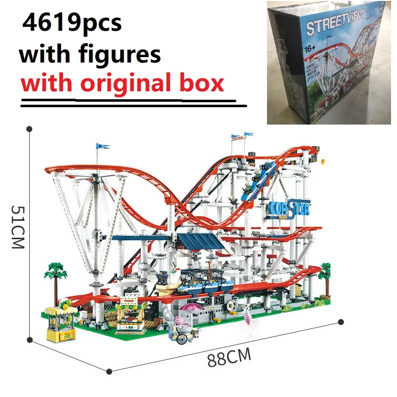 With Original Box 4619PCS Motor Fairground Big Roller Coaster Building Blocks Bricks Toys Kids Christmas Gift 18003 15039