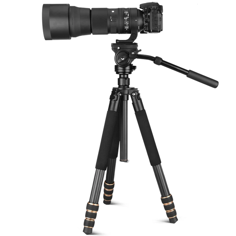 QZSD-640C 180CM High Max Load 15KG Professional Carbon Fiber Tripod With Damping Panhead 32mm Diameter For DSLR Digital Camera