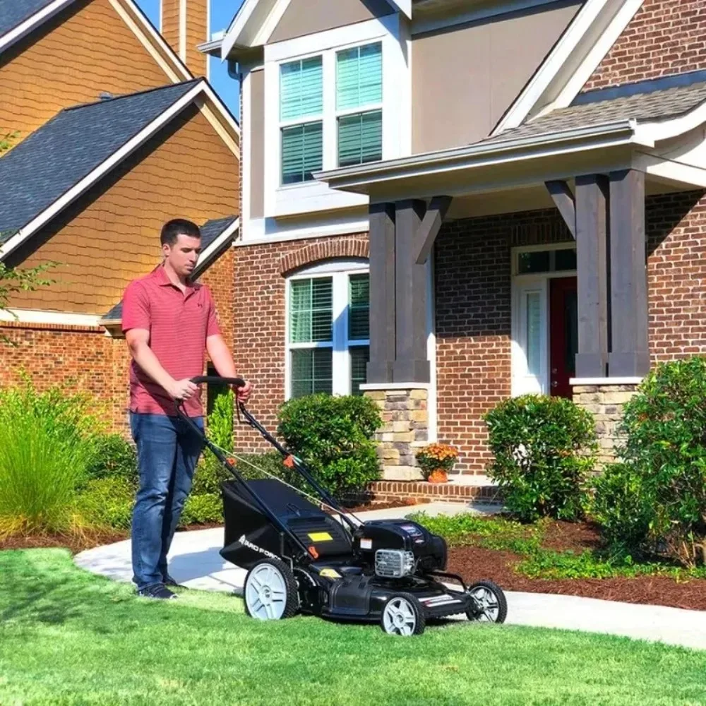 Self Propelled Lawn Mower 150cc Gas Engine 22-inch Steel Deck 3-in-1 Mulch, Bag, Side Discharge, 12-inch High Rear Wheels