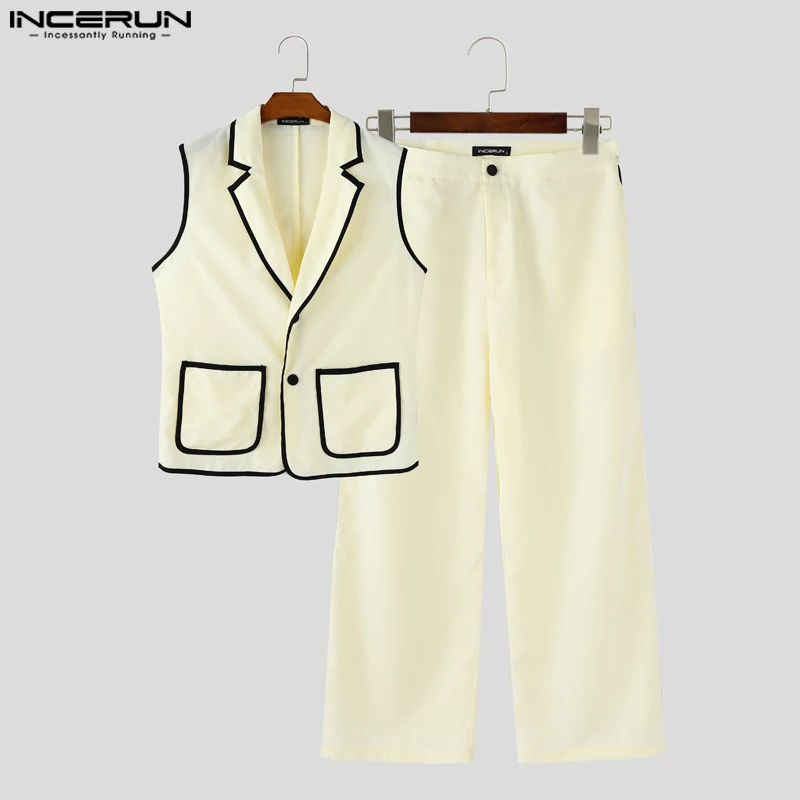 

INCERUN модные лоскутные мужские комплекты летние топы без рукавов футболка длинные брюки уличная одежда из 2 предметов костюмы брюки комплекты S-5XL