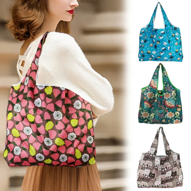 1PC Fashion Printing Foldable Eco-Friendly Shopping Bag Folding Pouch Handbags Convenient Large-capacity Travel Grocery Bag