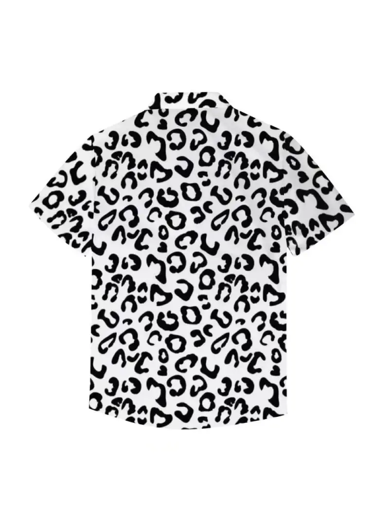 2024 Summer casual men's short-sleeved shirt Sexy leopard print Suitable for party vacation Outdoor fashion jacket Clothing