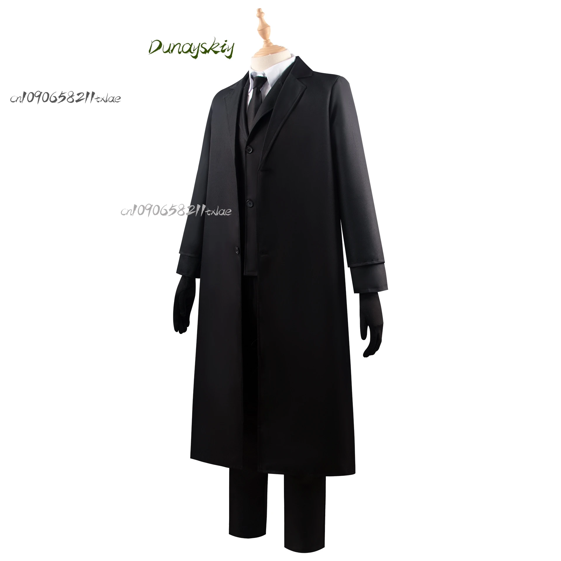 다자이 코스프레 코스튬 블랙 트렌치 재킷 바지 장갑 붕대, 다자이 오사무스 의상, 유니폼 할로윈 코스튬, 애니메이션 맞춤형