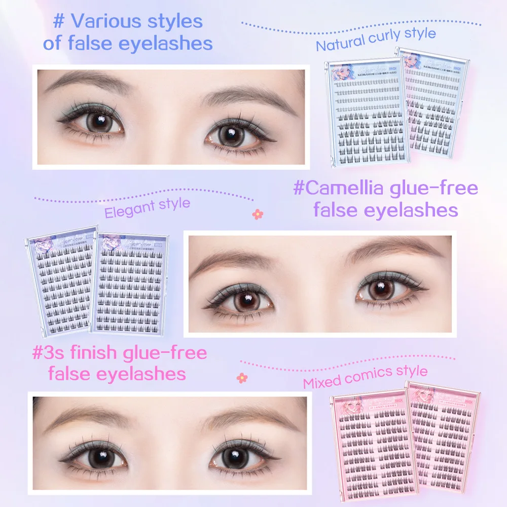 BQI 10 rangées de faux cils camélia sans colle de grande capacité, cils supérieurs et inférieurs naturels, faux cils de maquillage quotidien