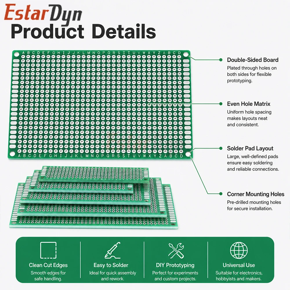 Estardyn 9x15 8x12 7x9 6x8 5x7 4x6 3x7 2x8 cm Double Side Prototype Diy Universal Printed Circuit PCB Board Protoboard For DIY