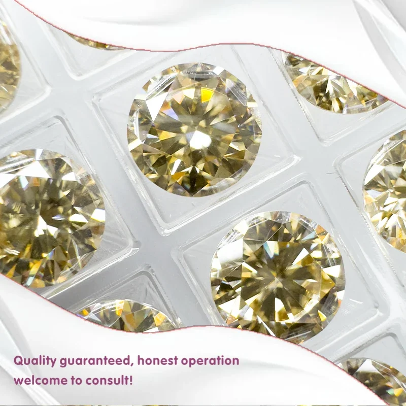 

J-Round Cut Moissanite Stone Natural Champagne Color Artificial Gemstone For Jewelry Making With Certificate