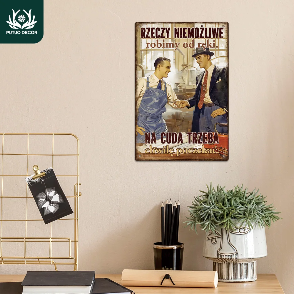 Putuo Decor 1pc Polish Funny Sarcastic Quote Vintage Metal Tin Sign, RZECZY NIEMOŻLIWE robimy od ręki, Gift