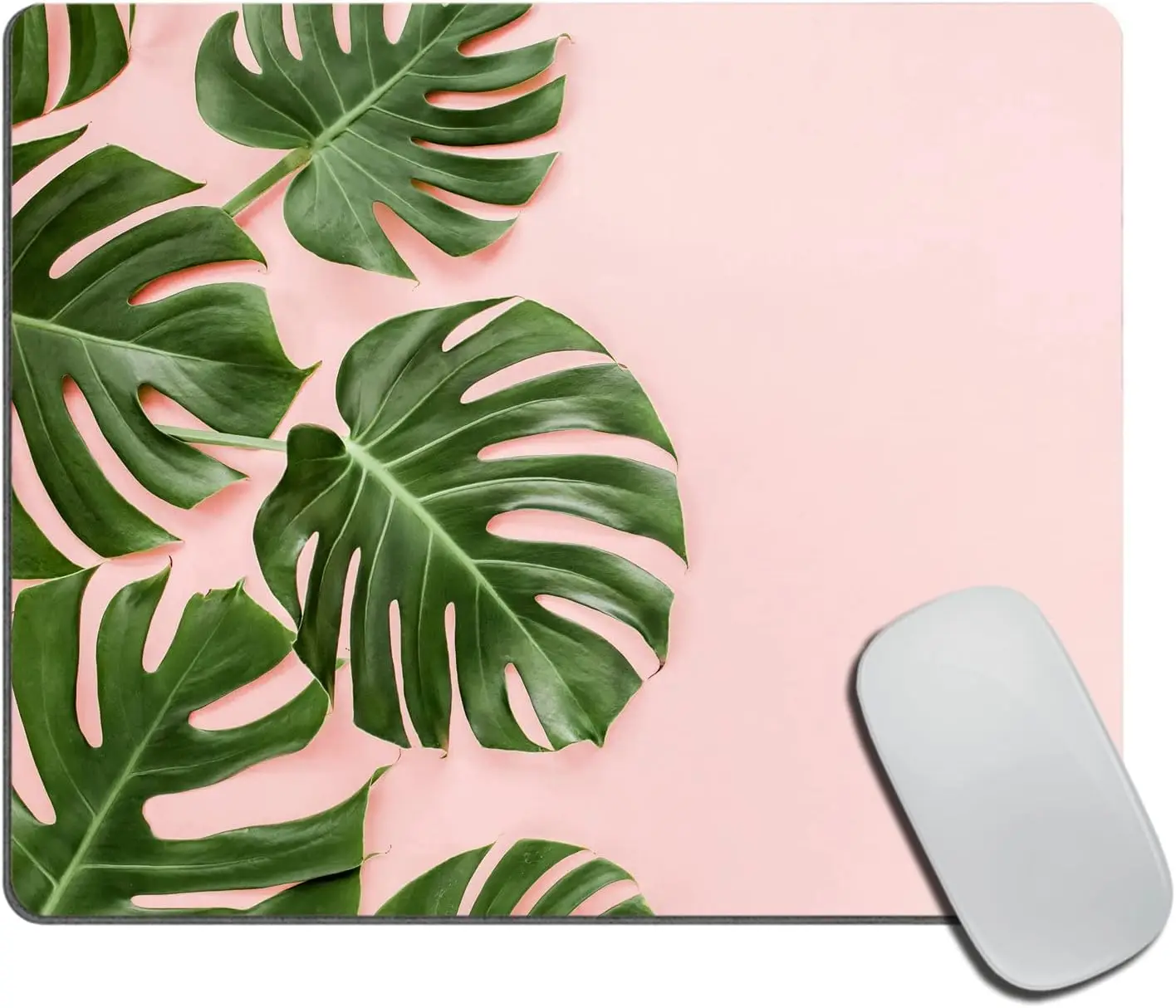 Mouse pad 1pc Rectangular gaming mouse pad tropical leaves pink background non slip rubber rectangle mouse pad