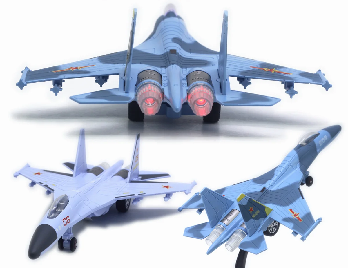 21.5CM SU-35 Alloy Metal Aircraft Model Pull Back Plane Toy With Light Stand Support