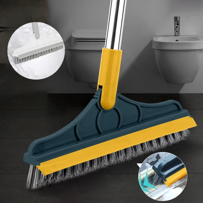 Floor Cleaning Brush With Silicone Scraper Adjustable Long Handle Floor Brush Magic Broom for Household Bathroom Cleaning Tool