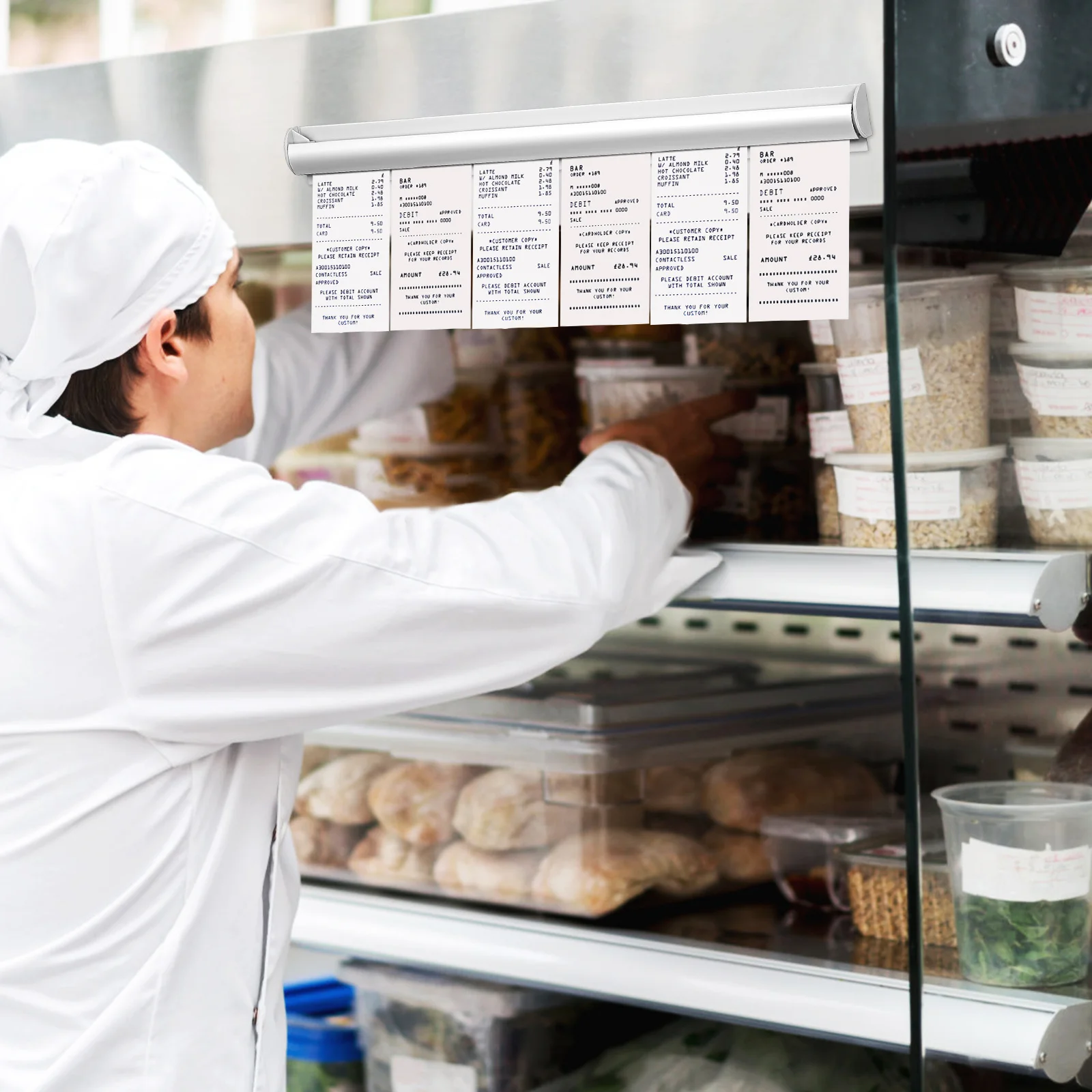 

2Pcs Restaurant Takeaway Order Holder Adhesive Wall Mounted Aluminum Alloy Slide Ticket Rack for Kitchen Order Management