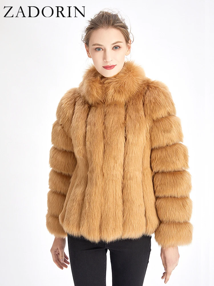 ZADORIN Fashion Winter Jacket Women Faux Fur Coat Luxury Thick Warm Stand Collar Striped Fur Jackets for Women Faux Fur Coats