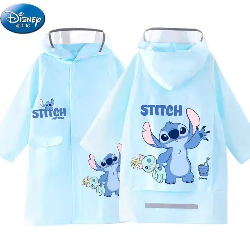 크리에이티브 디즈니 스티치 귀여운 만화 패턴 학생 학교 방수 먼지 방지 패션 경량 큰 챙 비옷
