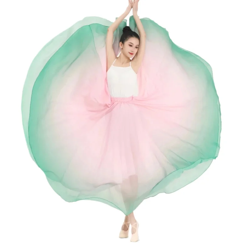 Girls 1000 Degree Big Swing Skirt Gradient Color Flamenco Dance Skirts Women Stage Performance Classical Dance Practice Skirts