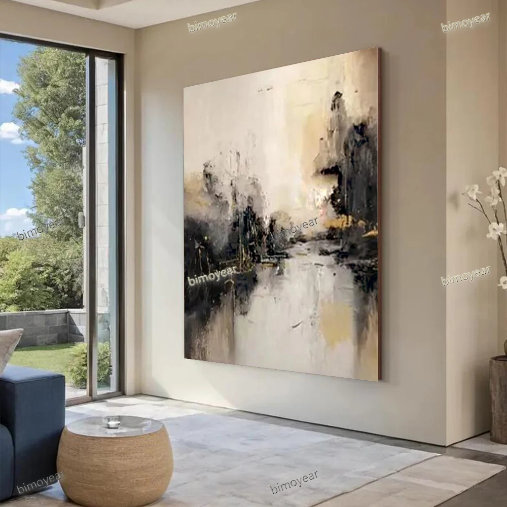 100% Handmade Abstract Oil Painting On Canvas High mountain and stream scenery Wall Art Picture For Home Living Room Decor Image
