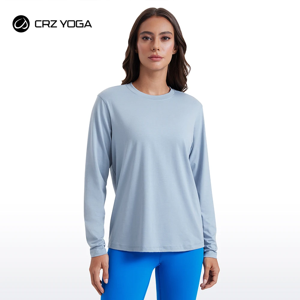 

CRZ YOGA Womens Long Sleeve Tops High Crew Neck Casual Fall Shirts Basic Quick Dry Workout Athletic Tee Shirt