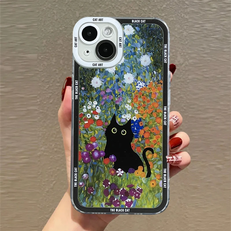 Claude Monet Van Gogh Funny Cat Art Case For Xiaomi 14 13 12 Pro 11T 13T 12T Mi 11 Lite 5G NE POCO F5 X5 X3 NFC Clear Soft Cover