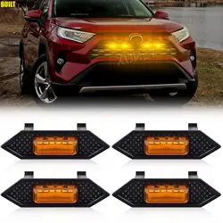 4x 12V Amber Front Grille Lamp Orange LED Light with Wiring Harness Kit For Toyota RAV4 XA50 2019 2020 2021 2022 2023 Hybrid XLE