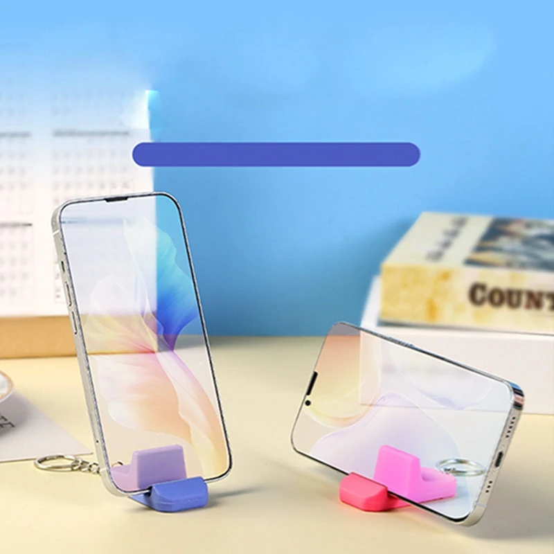 Key Ring Cell Phone Mini Holder PVC Material Outdoor Portable Desktop Cell Phone Holder for Any Model of Cell Phone